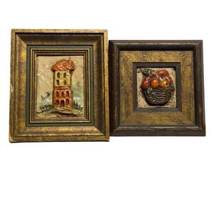 Vintage Mid Century Martin Ceramic Relief Plaques Framed Colony Art Amarillo